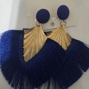 Elegant Blue and Gold Fan Earrings